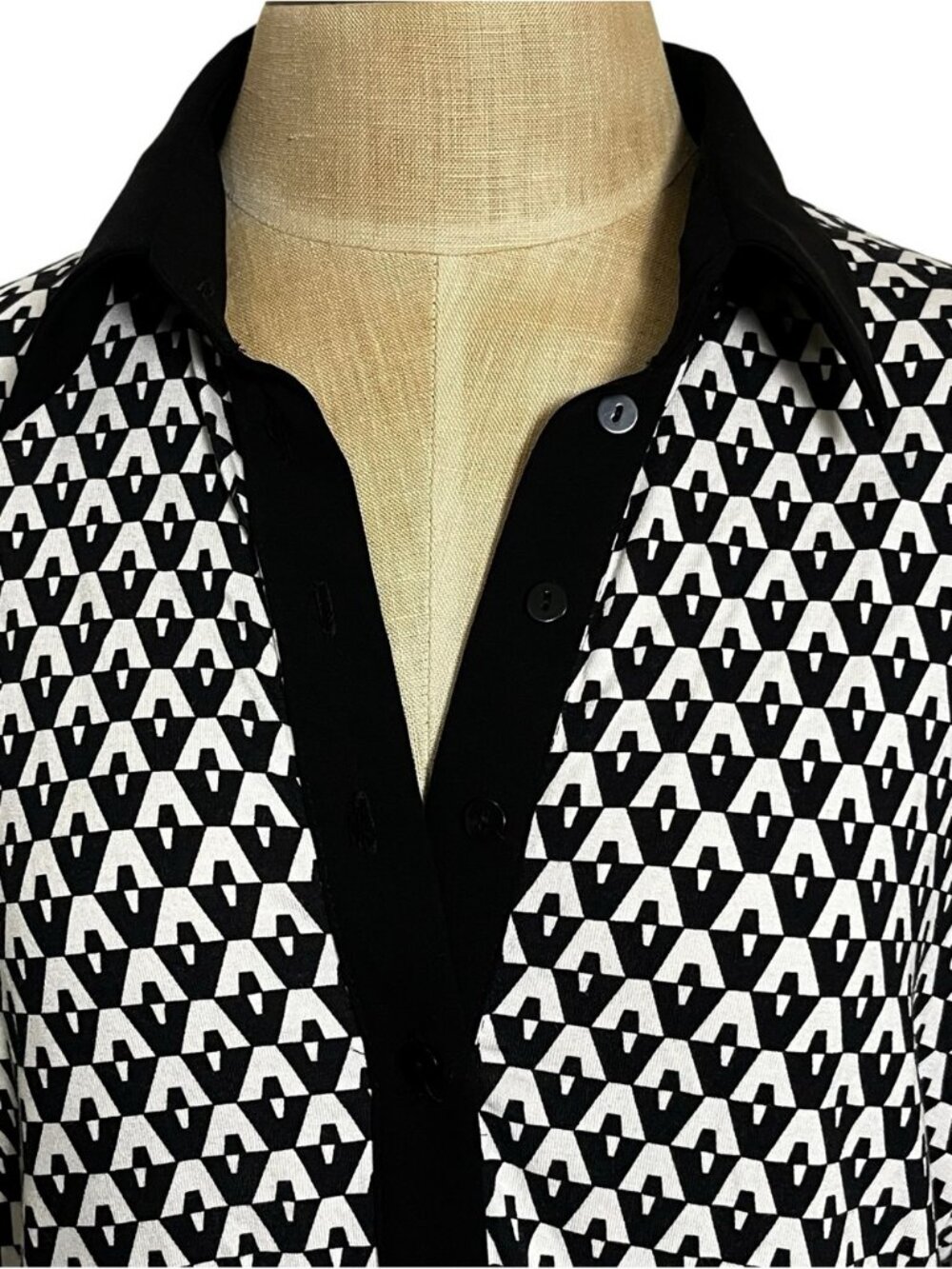 Anne Fontaine Theatre Black White Geometric Top Size 12